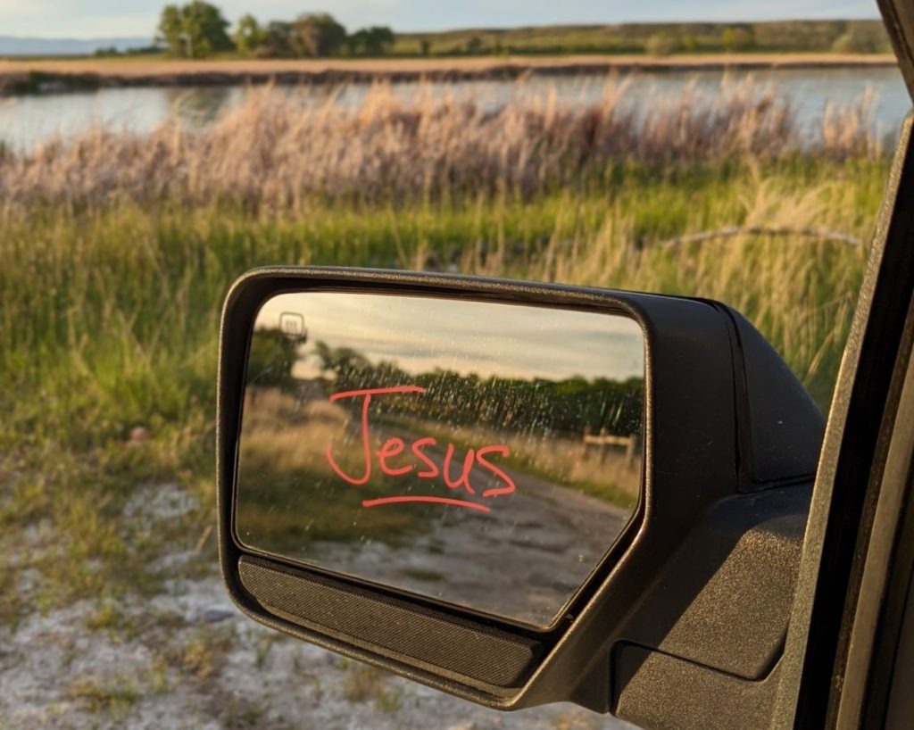 "Jesus" in the rearview mirror